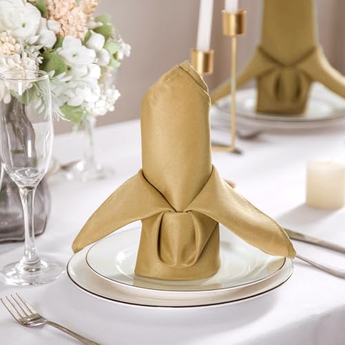 Bailarina Cloth Napkins Set of 80,17x17 inches Dinner Napkins Cloth Washable,Polyester Square Table Cloth Napkin Bulk with Hemmed Edges Ideal for Banquets, Parties and Weddings-Gold - color: Gold