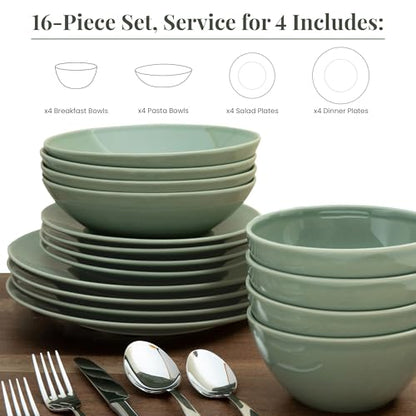 Larder & Vine Stoneware Dinnerware Set, 16 Piece, 4 Place Settings, Made in Portugal, Sage - color: Sage