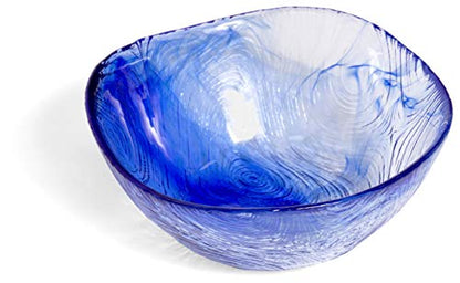 Red Co. Small Blue Etched Wavy Glass Bowl for Fruits and Vegetables, Prepping, Serving, 4.5" x 1.75" - Set of 6