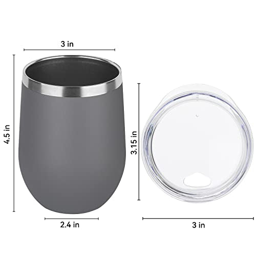 DOMICARE Stainless Steel Wine Tumbler Bulk with Lid, Personalized Insulated Tumblers Set, 12oz Travel Coffee Cups Pack of 1, Gray - color: Gray, size: 1 Count (Pack of 1)
