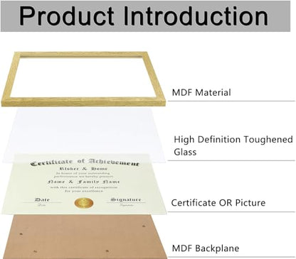 ELSKER&HOME 8.5x11 Certificate Frame 6 Pack,Gold with Glass | 8.5x11 Picture Frame with Semi-Tempered Glass Wood Composite Award Diploma Frame Includes Hanging Hardware and Desktop Easel - color: Gold 6P, size: 8.5x11