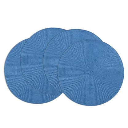 Winknowl Round Braided Placemats Set of 4 Washable Woven Heat Resistant Table Mats for Kitchen Dining Tables 15 inch Round Place Mats (Blue,4pcs) - color: Blue, size: 4pcs