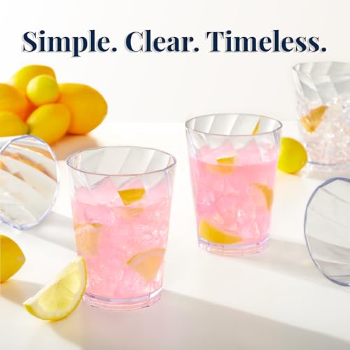 US Acrylic Optix Plastic Reusable Drinking Glasses (Set of 8) 14oz Rocks Cups in Clear | BPA-Free Tumblers, Made in USA | Top-Rack Dishwasher Safe - size: 14 ounces