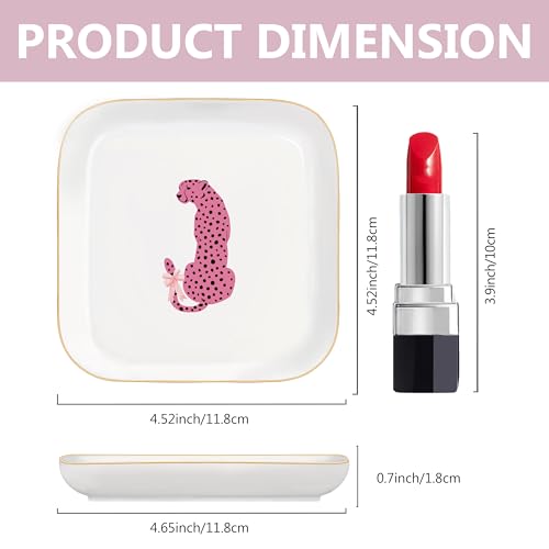 Jewelry Dish Tray, Ring Dish, Ceramic Trinket Tray, Pink Preppy Cheetah Leopard Gifts Ceramic Jewelry Tray Dish, Cheetah Print Jewelry Plate for Women