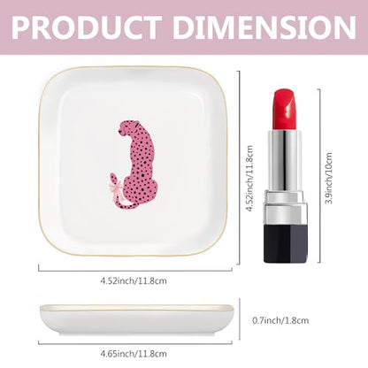 Jewelry Dish Tray, Ring Dish, Ceramic Trinket Tray, Pink Preppy Cheetah Leopard Gifts Ceramic Jewelry Tray Dish, Cheetah Print Jewelry Plate for Women