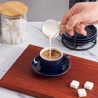 YOLIFE 2.5oz Espresso Cups Set of 4, Porcelain Stackable Espresso Cups with Saucers and Metal Stand, Expresso Shots Cup-Blue - color: Blue, size: 2.5oz