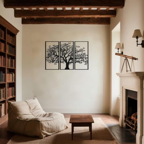JBCHUCI Metal Tree of Life Wall Art Set of 3, Matte Black Home Decor | Laser-Cut Metal Wall Decor Set, Family Triptych Hanging for Living Room, Dining Room, Entryway, Office, Ideal Gift