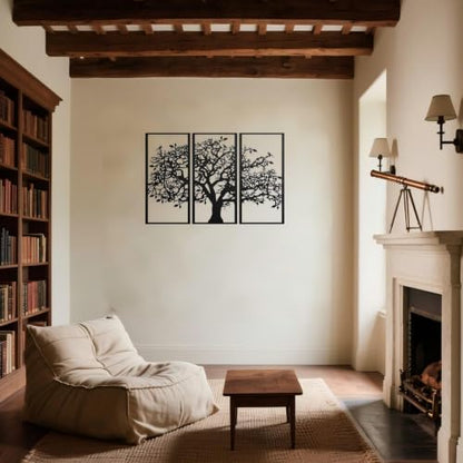 JBCHUCI Metal Tree of Life Wall Art Set of 3, Matte Black Home Decor | Laser-Cut Metal Wall Decor Set, Family Triptych Hanging for Living Room, Dining Room, Entryway, Office, Ideal Gift