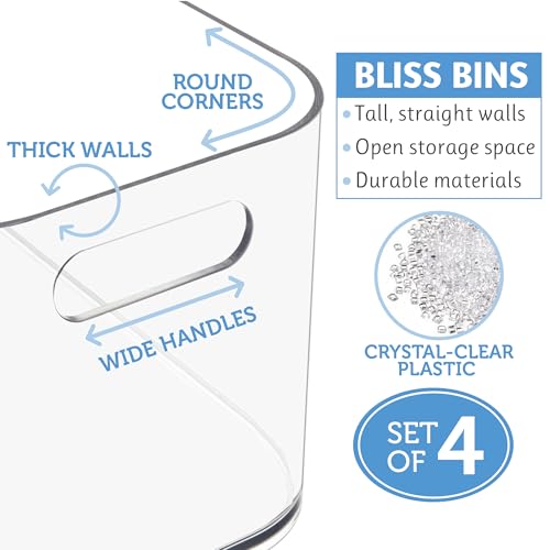 STORi Bliss 10" x 6" Open Clear Pantry Organizer Bin, Set of 4, Plastic Containers with Handle for Kitchen, Fridge, Cabinet, Closet, Bathroom, Undersink Storage Made in USA - style: Set of 4