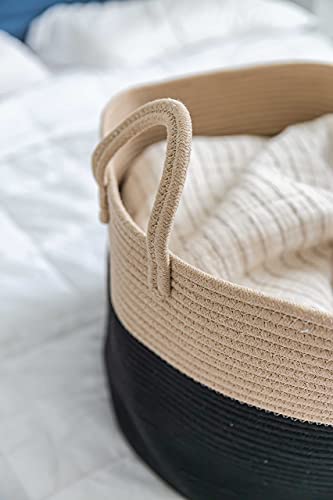 OrganiHaus Round Toy Basket & Blanket Basket, Cotton Rope 20x13" | Black / Honey - Round Cotton Rope Basket, 20x13" - color: Black / Honey, size: Wide