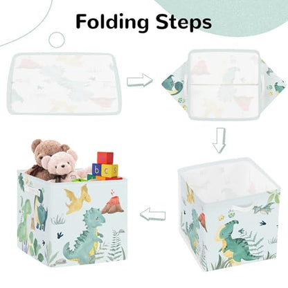 Clastyle 11.8" Dinosaur Storage Basket Set of 3 for Kid Boy Toy Clothes Bin | Collapsible Fabric Book Bin, Metal Frame Bottom Board, Cube Organizer, Closet Nursery Pantry Shelf Bedroom, Green Volcano - color: Volcanoes