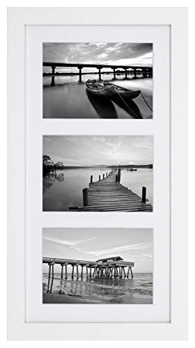 Golden State Art Display (3) 5x7 Pictures, 9x18 White Photo Wood Frame | Solid Wood With Tempered Glass, White Mat,Collage Frame - size: 9x18 White, for (3) 5x7