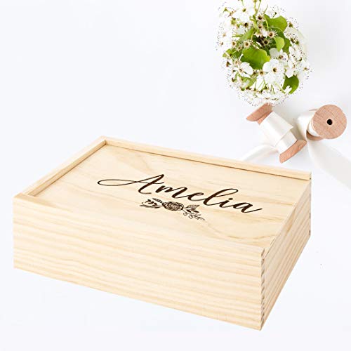 Koyal Wholesale Custom Engraved Floral Rose Wedding Keepsake Box, 4 x 6 -inch, Custom Name, Natural Wood - color: Floral Rose