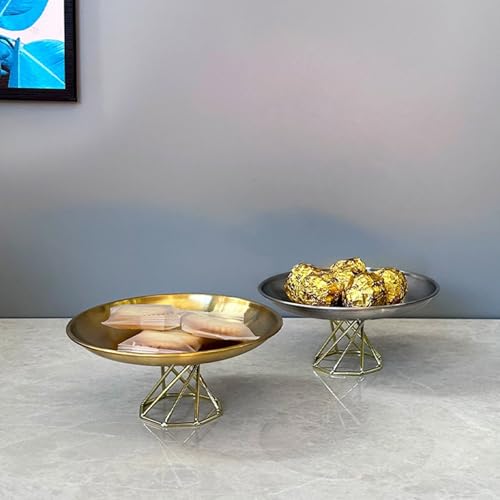 Elegant High-Footed Metal Jewelry Tray Stainless Steel Dessert Plate Decorative Food Serving Dish for Household Serving Platter