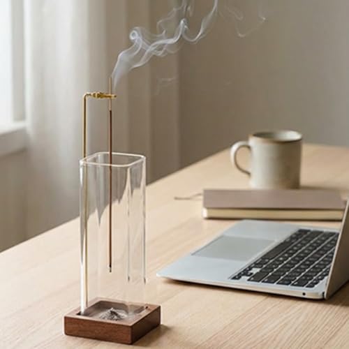 Ceremony Incense Holder,2 Pack Wood Incense Holder for Sticks with Glass Ash Catcher Ceremony Incense Holder - color: 2 Pcs Wooden Square