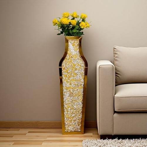 30" Large Double Sided Crushed Diamond Vases,Tall Gold Mirrored for Floor, Crystal Sliver Mirror Decorative Vase for Home,Office,Hotel(Gold, 8.6" L x 5.3" W x 30" H) - color: Gold, size: 8.6" L x 5.3" W x 30" H