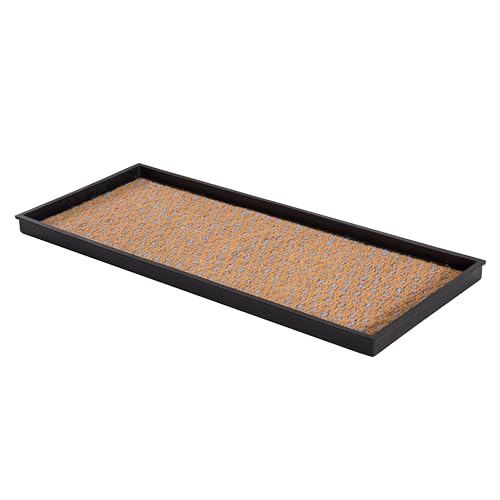 Anji Mountain Heavy Duty Waterproof Rubber Shoe Storage Mat Organizer/Boot Storage Tray Multi Use For Entryway with Coir, Tan and Blue Insert , Fits 3 Pair (34.5" Wide) - color: Tan and Blue, size: 34" x 14" x 1.5"