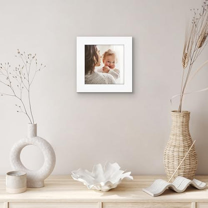 Americanflat 5x5 Picture Frame - Engineered Wood - White | Shatter-resistant glass, wall or tabletop display with included easel, sawtooth hangers included - color: White, size: 5x5