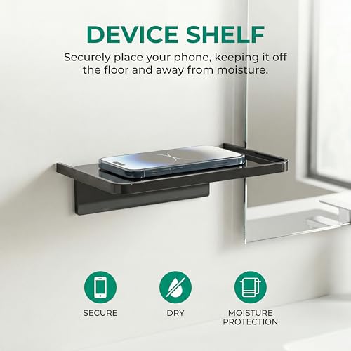 EHKIT Small Floating Shelf Heavy Acrylic Adhesive Stick on Sticky Strips/Nail Screws Wall Mount Bathroom Organizer Wipes Phone Glasses Essential Oil Perfume (Black) - color: Black
