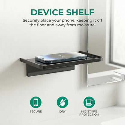 EHKIT Small Floating Shelf Heavy Acrylic Adhesive Stick on Sticky Strips/Nail Screws Wall Mount Bathroom Organizer Wipes Phone Glasses Essential Oil Perfume (Black) - color: Black