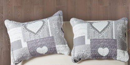 Brilliant Sunshine Grey Heartlove Pillowshams Set, 20"x26"+2" | Patchwork Design, Quilted Standard Pillowcases, Washable Scallop Edge Pillow Covers, Pack of 2 - color: Grey White, size: 20 x 26 inches