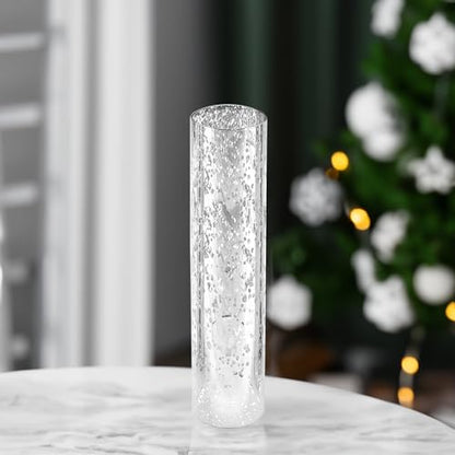 WGVI Hurricane Candle Holder Sleeve, W: 3", Ht: 14", Silver Speckled Glass Cylinder Open Both Ends, Chimney Tube Shade, 2 Pieces - color: Silver Speckle, size: 3x14"H