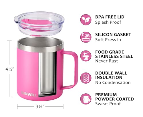 SUNWILL Travel Coffee Mugs Set of 4, Insulated Tumbler with Lid, 14oz Stainless Steel Cup with Handle Bulk for Gift, Camping, Office, Powder Coated Charcoal, Royal Blue, Magenta, Yellow - color: Powder Coated Charcoal & Royal Blue & Magenta & Yellow