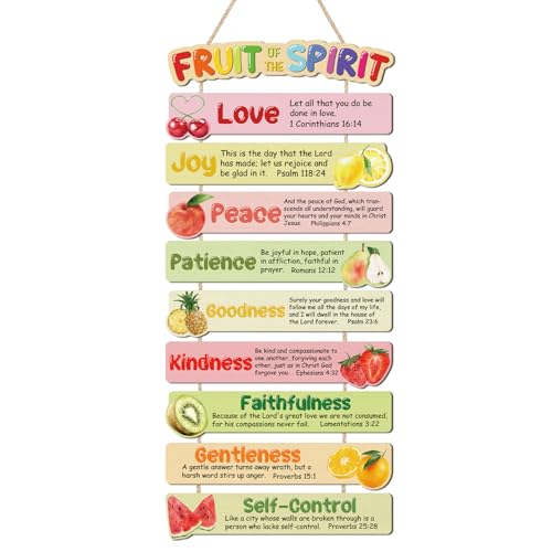 IARTTOP Fruit Of The Spirit Kids Bible Verse Wooden Wall Art | Colorful Fruit Scripture Wooden Hanging Signs , Christian Inspirational Wall Decor for Nursery, Sunday School & Kids Bedroom - color: Fruit of Spirit