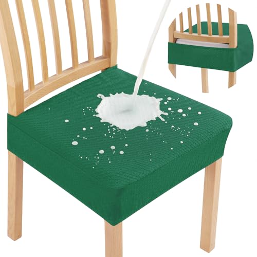 Smiry Waterproof Seat Covers for Dining Room Chairs, No Rear Covers | Stretch Jacquard Removable Washable Chair Seat Slipcovers Protector, Set of 2, Chritsmas Green - color: Chritsmas Green, size: Set of 2