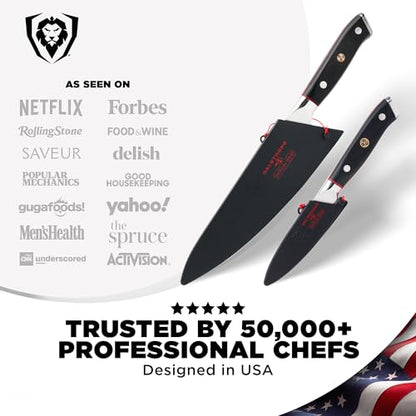 Dalstrong 2-Pc Japanese Knife Set - 8in Chef + 3.5in Paring | 66-layer Damascus AUS-10V Steel - 8-12° Edge - G-10 Handles - Shogun Elite - For Sushi - Precision Prep - Home Cooks - color: Elite Black 2Pc Set