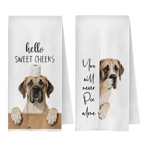 Funny Great Dane Bathroom Hand Towels, Great Dane Gifts for Women Men, Hello Sweet Cheeks Dog Decorative Hand Towel for Bathroom Washroom Toilet Restroom, 16x24 Inch Set of 2 - color: Great Dane