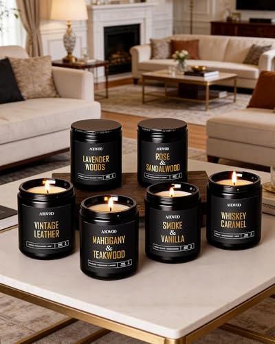 AOOVOO Scented Candles for Men - 6 Pack Candles for Home Scented | 42 oz Soy Wax, 300 Hour Long Lasting Candle, Aromatherapy Candle Birthday, Christmas, Valentine, Gift Set for Men - size: 42oz