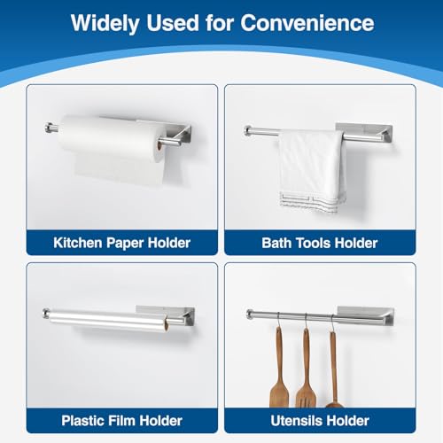 Paper Towel Holder,Self-Adhesive or Drilling， Brushed Nickel, 1 Pack | SUS304 Stainless Steel,Kitchen Roll Dispenser Under Cabinet，Wall Mounted Rack - color: Silver