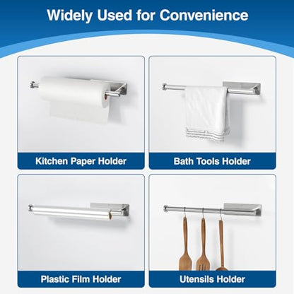 Paper Towel Holder,Self-Adhesive or Drilling， Brushed Nickel, 1 Pack | SUS304 Stainless Steel,Kitchen Roll Dispenser Under Cabinet，Wall Mounted Rack - color: Silver