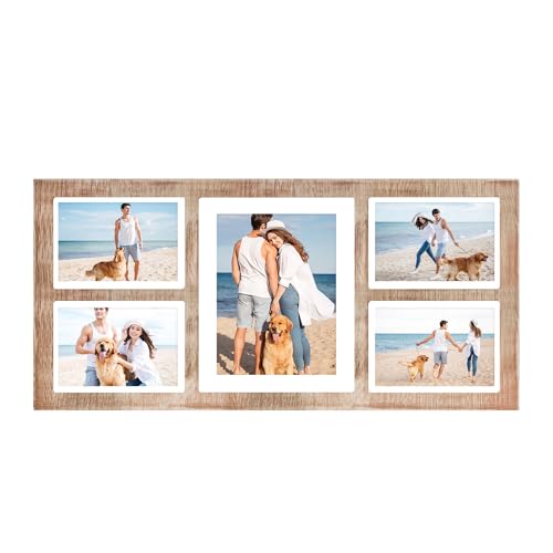 YESKAY Collage Picture Frame for 8x10 and 4 5x7 Pictures Display,5 Opening Family Photo Frames with Tempered Glass Wall Decor(Rustic Brown_1 Pack) - color: Rustic Brown, size: 8x10&5x7 - 5 Opening(OD:11X23.5in)