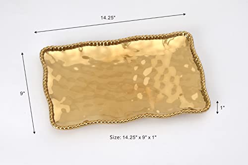 Pampa Bay Titanium-Plated Porcelain Medium Platter, 14.3 x 8 Inch, Gold Tone, Oven, Freezer, Dishwasher Safe