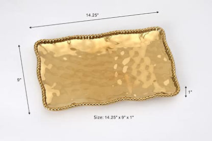 Pampa Bay Titanium-Plated Porcelain Medium Platter, 14.3 x 8 Inch, Gold Tone, Oven, Freezer, Dishwasher Safe