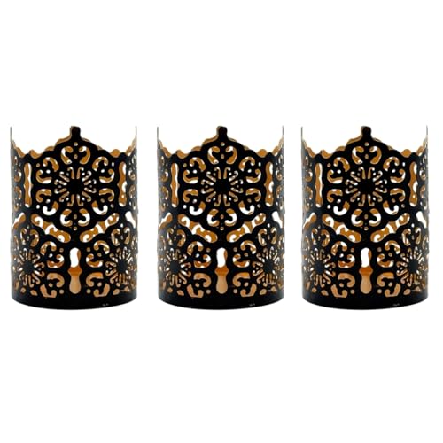 Hosley Set of 3 Black Metal Candle Holders 4 Inch High - Lattice Cut Lanterns for Table Centerpiece, Wedding, Home Decor, Indoor Outdoor - color: Black 3 Pack, size: 4 inch High