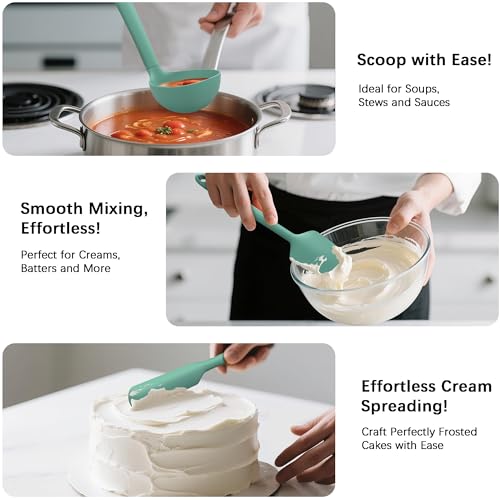 Coukre Silicone Kitchen Cooking Utensils Set, Heat Resistant, 14-Piece | Dishwasher-Safe, Food-Grade Silicone, BPA-Free, Spatulas, Spoons & Turner, Safe for Nonstick Cookware, PureAquaGreen - color: PureAquaGreen