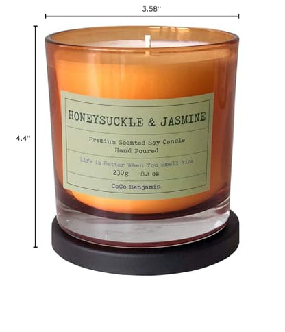 100% Natural Soy Wax Candle by CoCo Benjamin - Highly Scented & Hand-Poured Luxury Candle (Honeysuckle & Jasmine)- Clean Burning Cotton Wick - style: Honeysuckle & Jasmine (Cotton Wick)