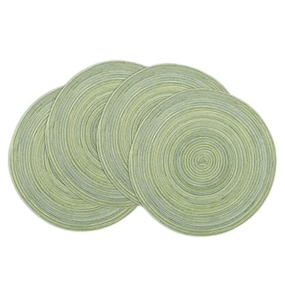 Winknowl Round Braided Placemats Set of 4 Washable Woven Heat Resistant Table Mats for Kitchen Dining Tables 15 inch Round Place Mats (Pea Green,4) - color: Pea Green, size: 4pcs