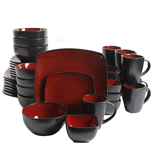 Gibson Elite Soho Lounge Square Reactive Glaze Stoneware Dinnerware Set, Service for 8 (40pc), Red/Black - color: Red/Black (Soho Lounge), size: Service for 8 (40pcs)