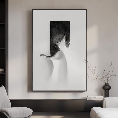 Framed Modern Black and White Abstract Wall Art, Contemporary Canvas Prints Paintings Artwork for Walls, Minimalist White Abstract Pictures for Living Room Dining Bedroom Hallway Wall Decor 24x36 In - color: Black White C