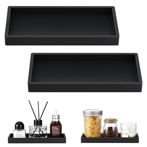 Luxspire 2 Pack Silicone Bathroom Tray 7.9" Vanity Tray, Matte Black | Thick slip-proof silicone, dishwasher safe, waterproof, holds soap perfume jewelry for sink vanity decor - color: Matte Black, size: 7.87 × 3.94 × 0.79 in