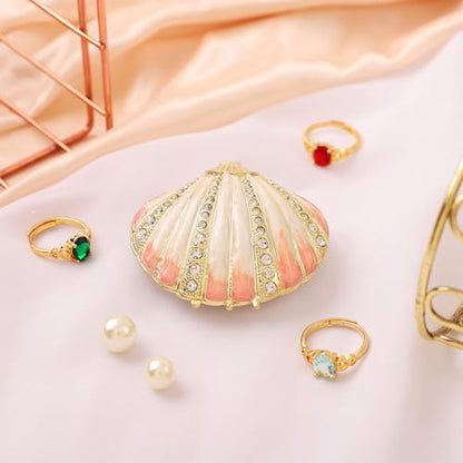 QIFU Hand Painted Pink Shell Style Enamel Trinket Box Hinged, Unique Small Jewelry Box to Store Your Jewelry in Style - style: Shell