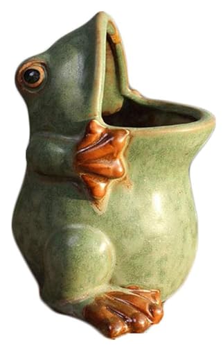 Cute Animal Shaped Vase Pot Home Decoration for Small Succulent Plants Cartoon Flower Pot Ceramic Succulent Planter with Drainage Hole Succulent Holder (Large Frog) - size: Large Frog