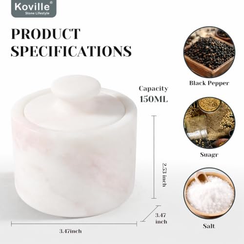 Marble Salt Cellar with Lid, Stone Pepper Container & Spice Jars | 3.5" Marble Salt and Pepper Holder, Stone Storage Box for Kitchen Counter, Spice Jar (Namibia Rose White) - color: Namibia Rose