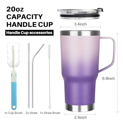 20 oz Tumbler with Handle, Stainless Steel Insulated Tumbler with Lid and Straw, Double Wall Vacuum Coffee Mug Tumbler, Insulated Coffee Thermal Cup for Cold and Hot (Light Dark Purple, 20, ounces) - color: Light Dark Purple, size: 20 Ounces
