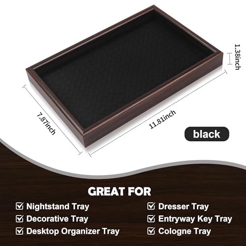 Wooden Valet Tray with Leather Base - Nightstand Catchall Organizer for Cologne, Perfume, Keys, Wallet, Phone, Watch, Jewelry & Sunglasses (Black) - color: Black
