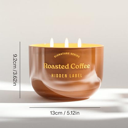 Hidden Label Roasted Coffee Candle, 18oz 3-Wick Soy Wax, 75H Aromatherapy | Long Lasting Burn | Strong Hot & Cold Throw | Non Toxic Plant Based | Kitchen & Office Decor | Gift Ready - color: Roasted Coffee